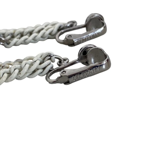 VINTAGE CELEBRITY White Clip On earrings Long Dangling - Picture 4 of 5